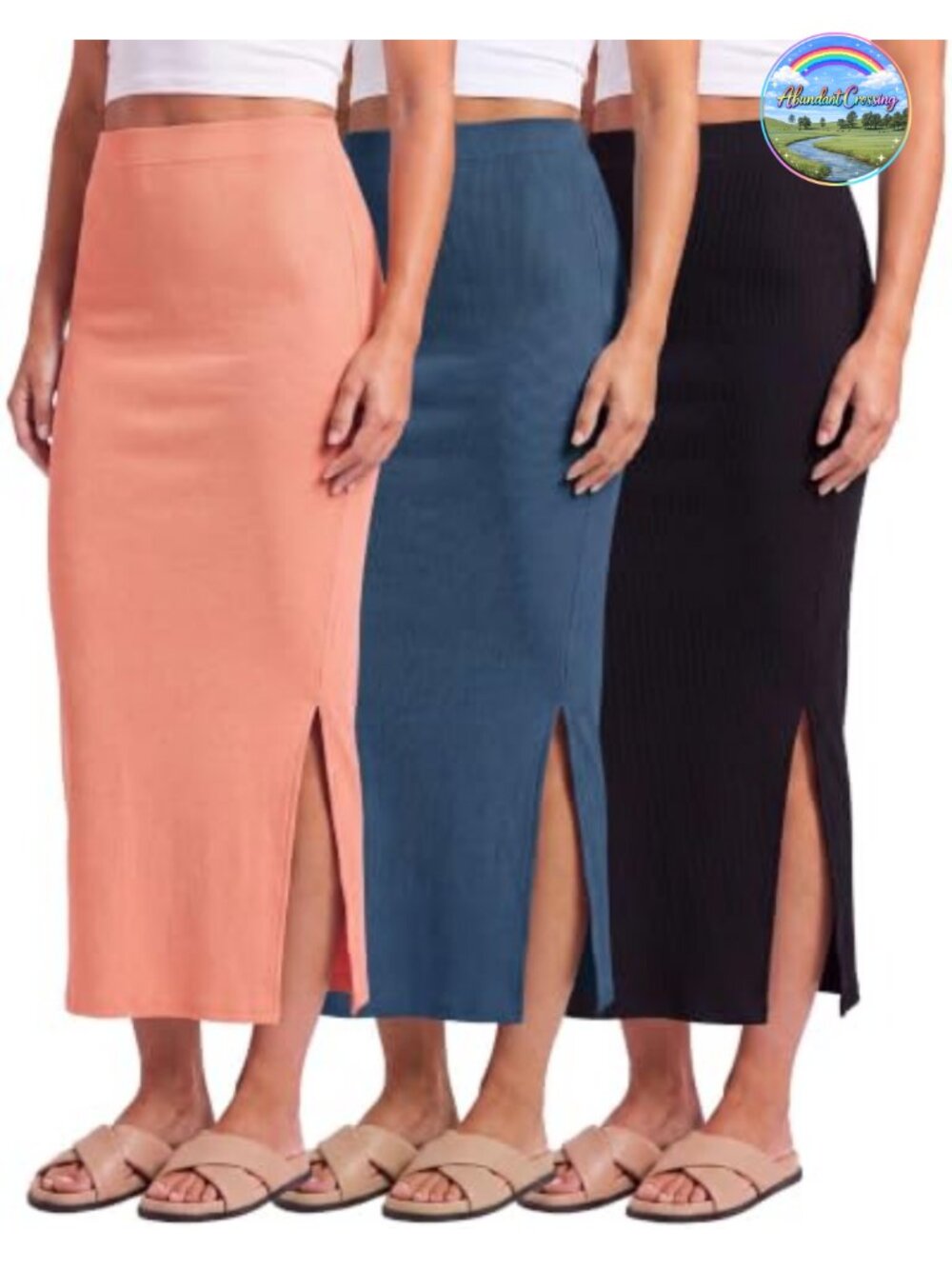3 Pack Women's Ribbed Maxi Skirts High Waisted Pencil Side Slit